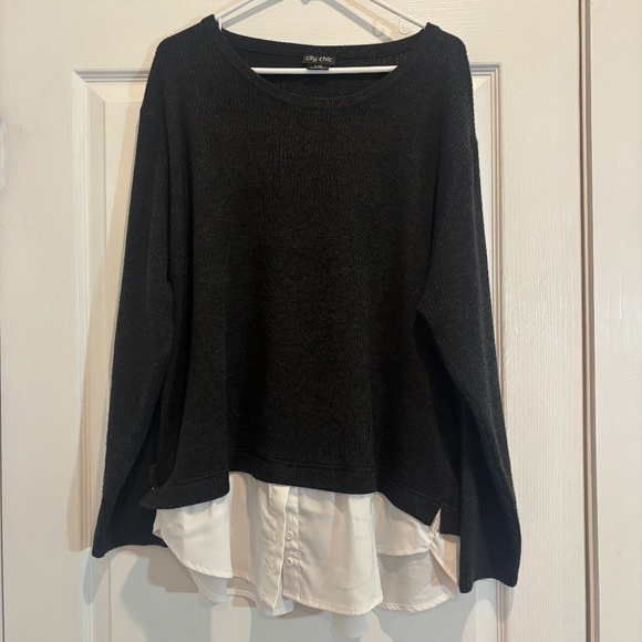 City Chic Layered Sweater, Black + White | L/20 - Picture 1 of 4